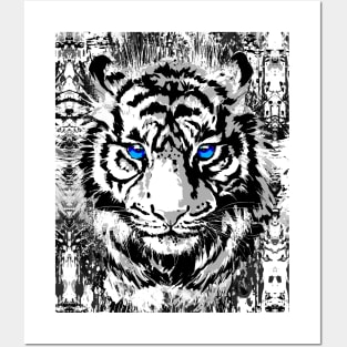 White Tiger Head - Vintage Retro Tiger Face Posters and Art